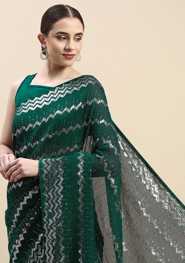 Green Embroidered Georgette Saree Set