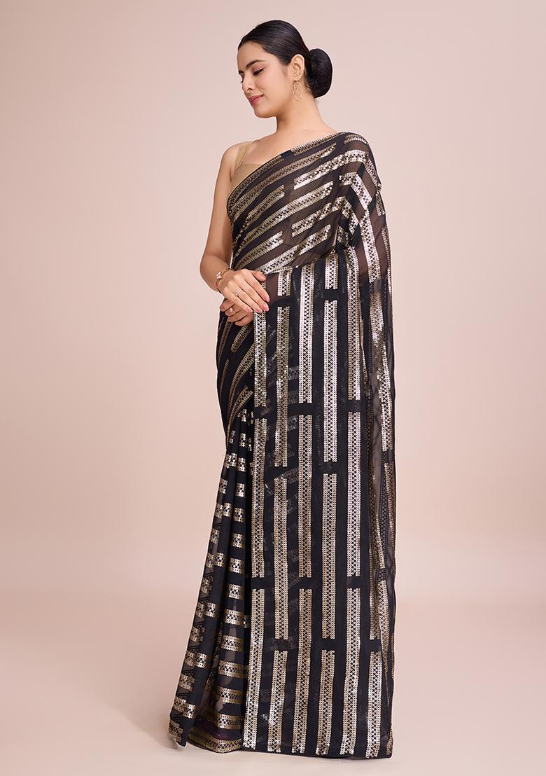 Black Embroidered Georgette Saree Set