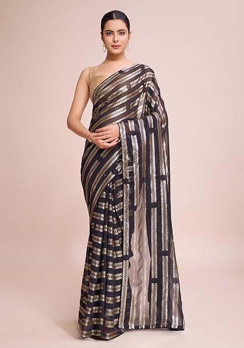 Black Embroidered Georgette Saree Set