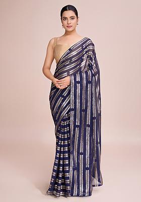 Blue Embroidered Georgette Saree Set