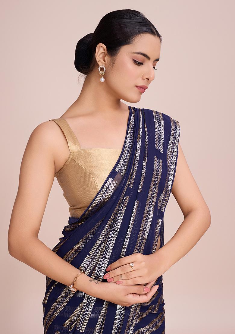 Blue Embroidered Georgette Saree Set