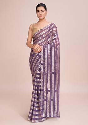 Purple Embroidered Georgette Saree Set