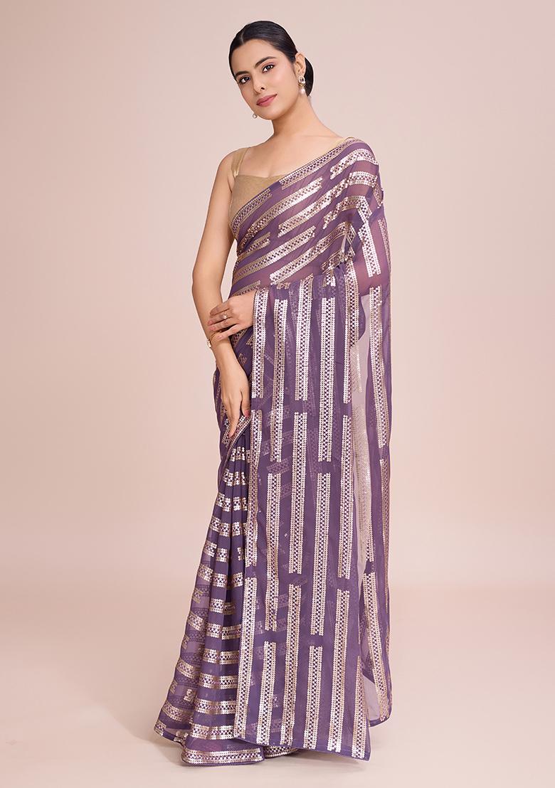 Purple Embroidered Georgette Saree Set