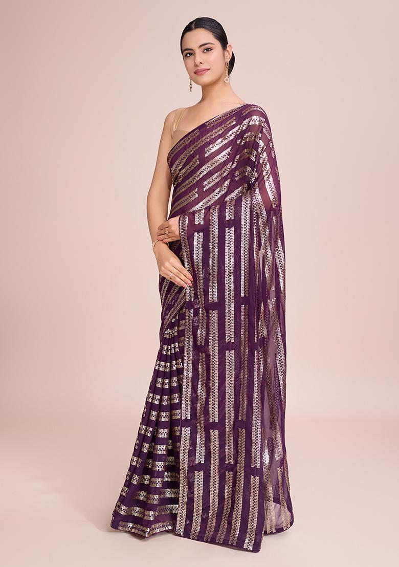 Wine Embroidered Georgette Saree Set