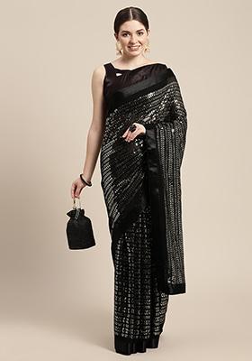 Black Embroidered Georgette Saree Set