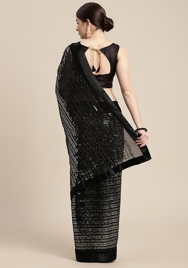 Black Embroidered Georgette Saree Set