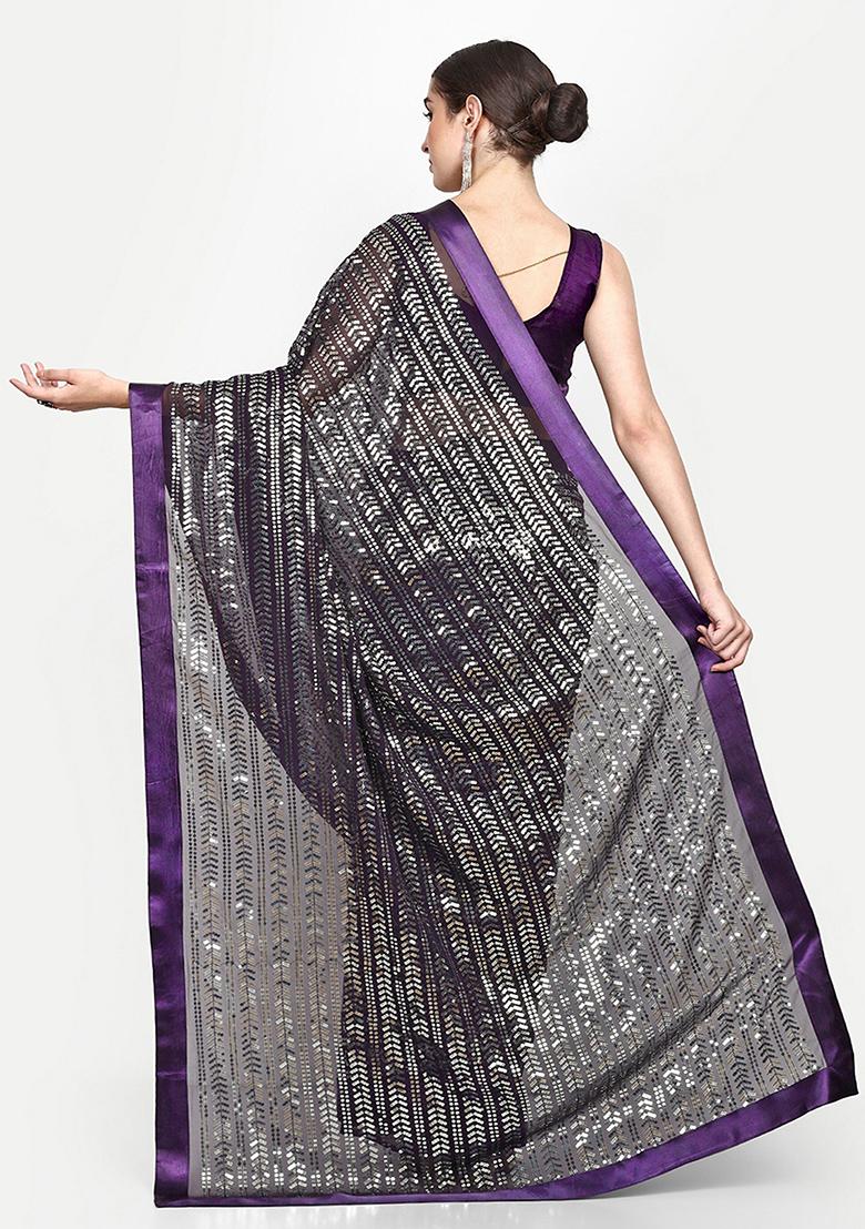 Wine Embroidered Georgette Saree Set