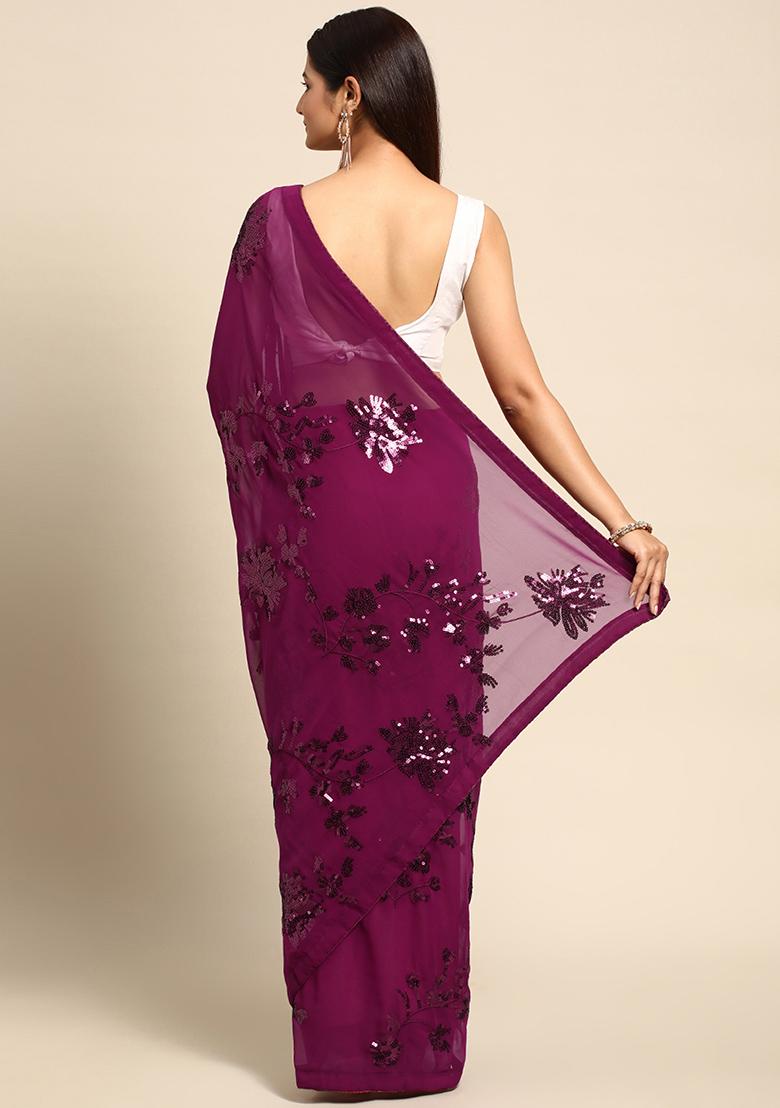 Pink Embroidered Georgette Saree Set