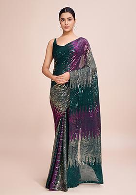 Green Embroidered Georgette Saree Set