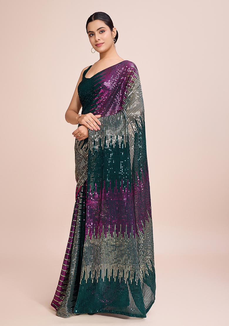 Green Embroidered Georgette Saree Set