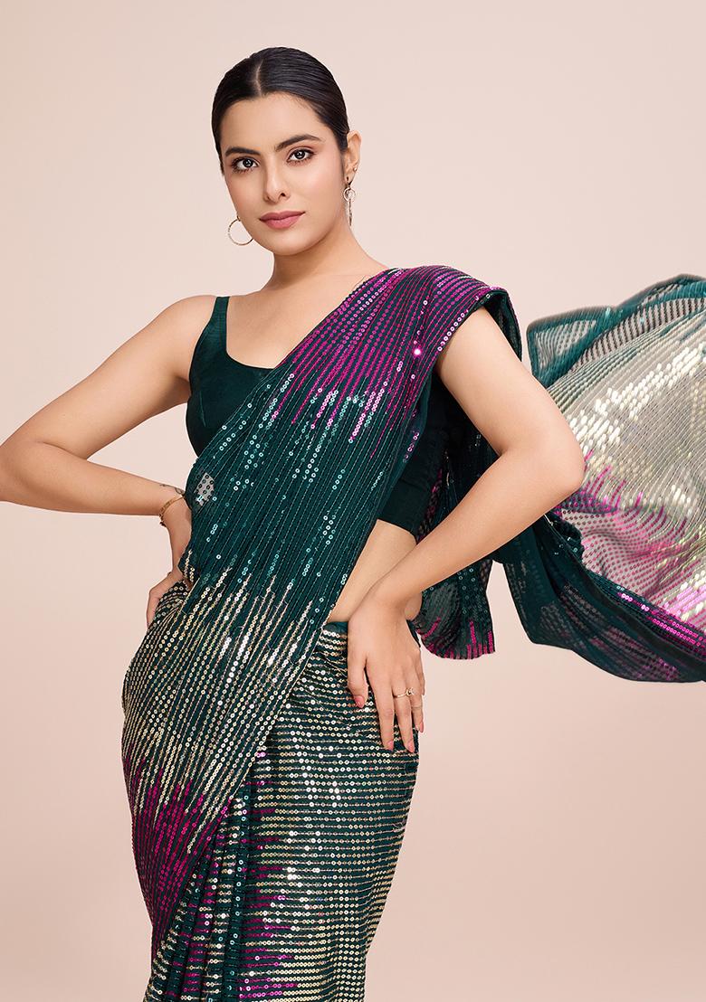 Green Embroidered Georgette Saree Set