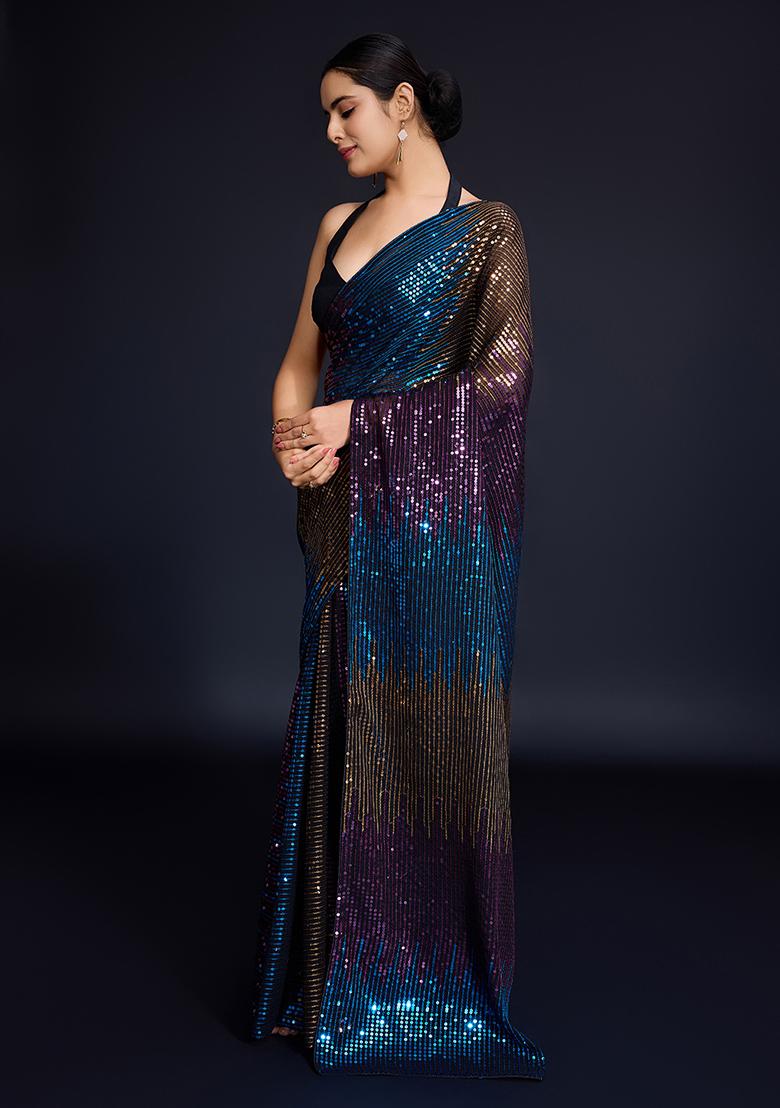 Black Embroidered Georgette Saree Set