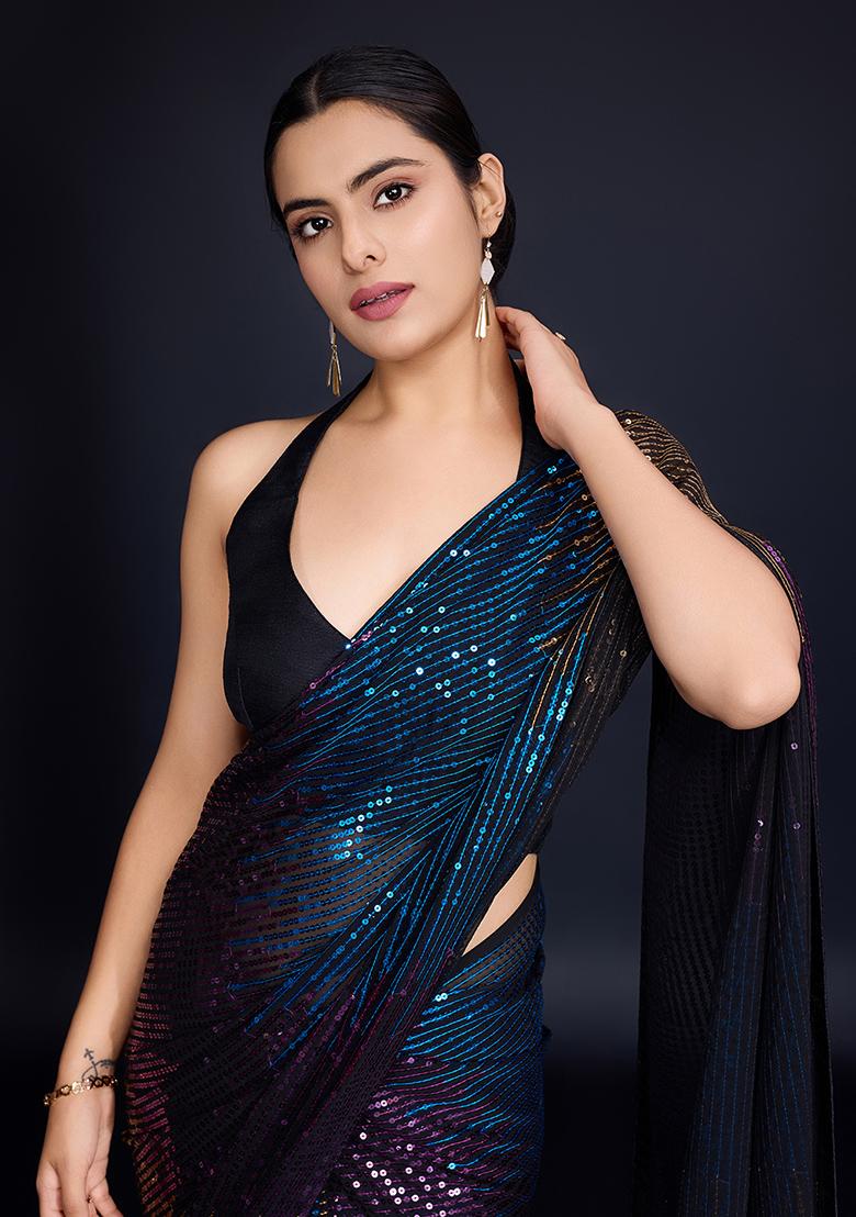 Black Embroidered Georgette Saree Set