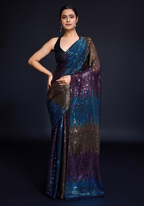 Black Embroidered Georgette Saree Set