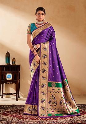 Purple Zari Work Silk Saree Set