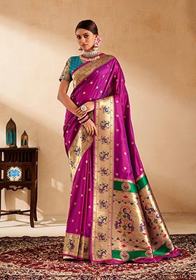 Magenta Zari Work Silk Saree Set