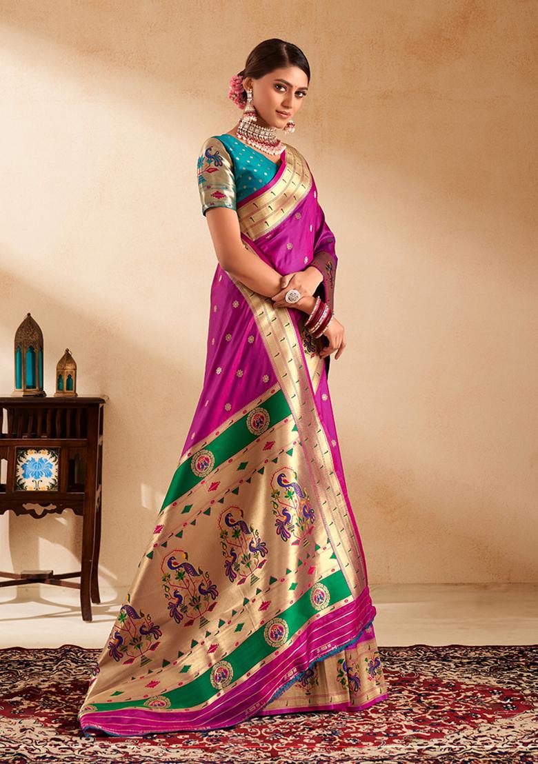 Magenta Zari Work Silk Saree Set