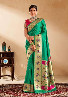 Green Zari Work Silk Saree Set