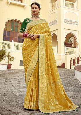 Yellow Weaving Dola Silk Saree Set