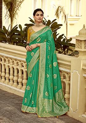 Sea Green Weaving Dola Silk Saree Set