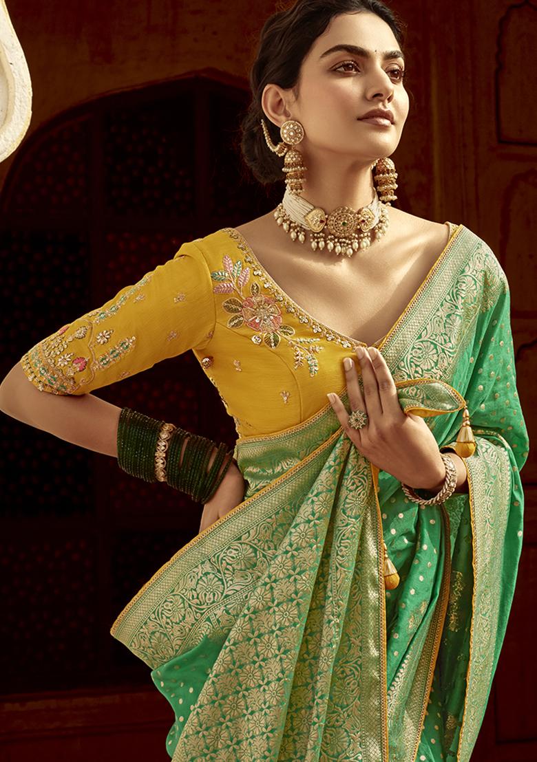 Sea Green Weaving Dola Silk Saree Set