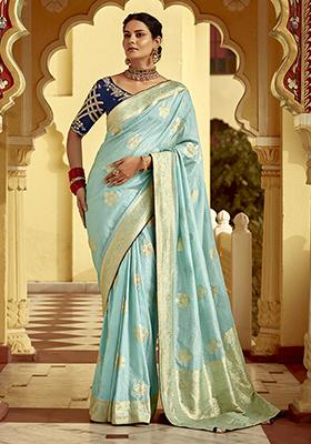 Sky Blue Weaving Dola Silk Saree Set