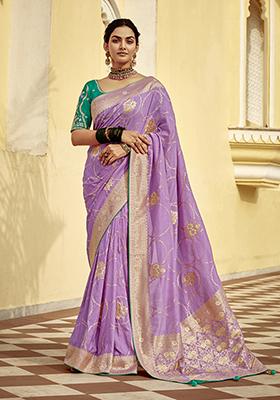Purple Weaving Dola Silk Saree Set