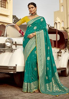 Teal Green Weaving Dola Silk Saree Set