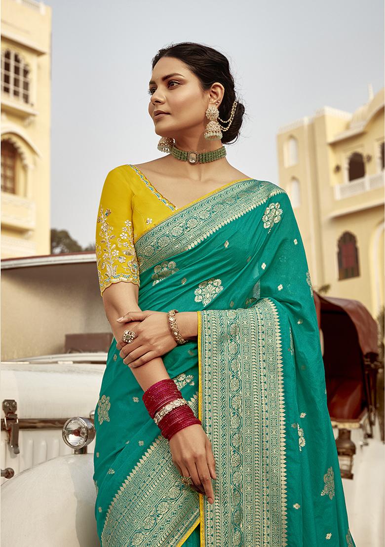 Teal Green Weaving Dola Silk Saree Set