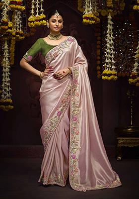 Pink Zari Embroidered Kanjivaram Silk Saree Set