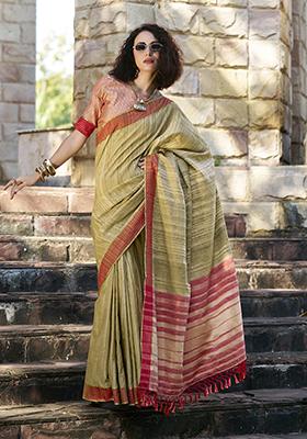 Green Zari Work Katan Silk Saree Set