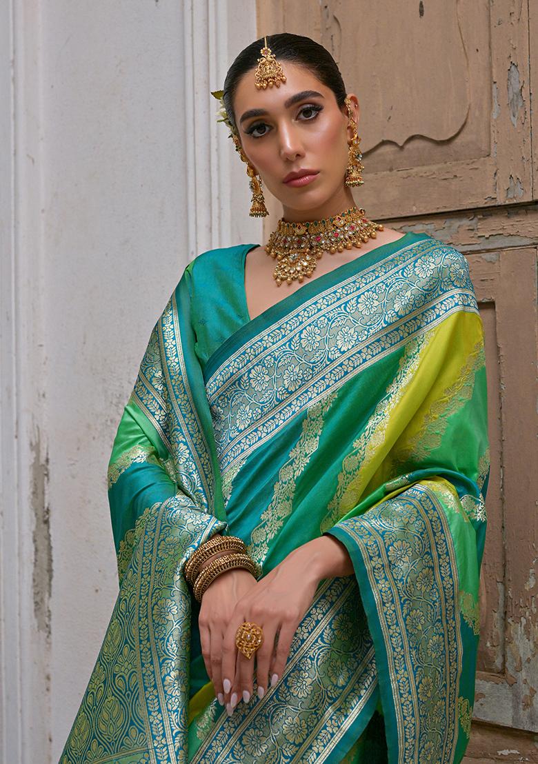 Green Leheriya Print Banarasi Silk Saree Set