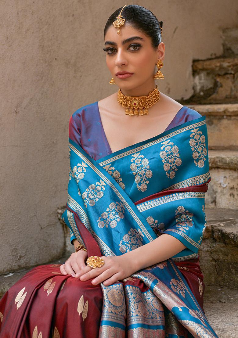 Coffee Brown Zari Embroidered Kanchi Silk Saree Set