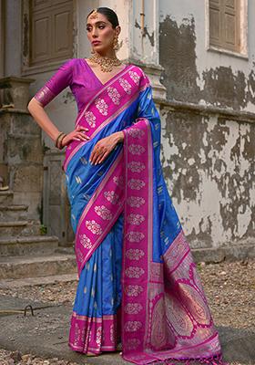 Firozi Blue Zari Embroidered Kanchi Silk Saree Set