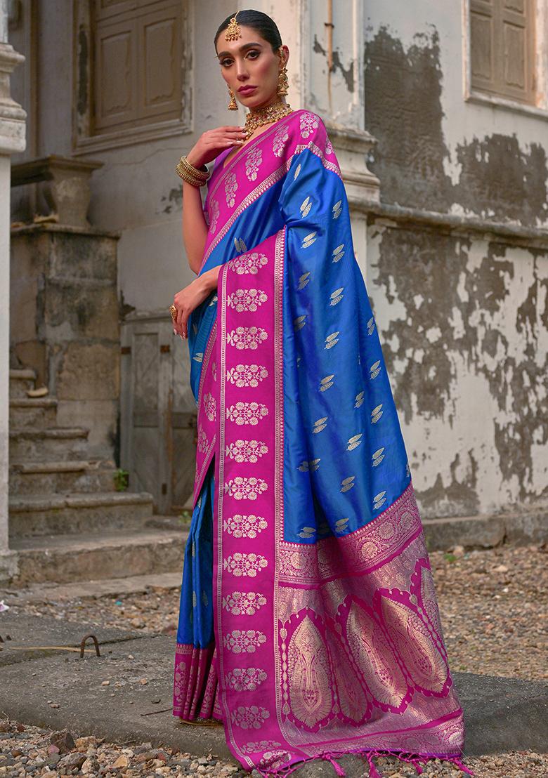 Firozi Blue Zari Embroidered Kanchi Silk Saree Set