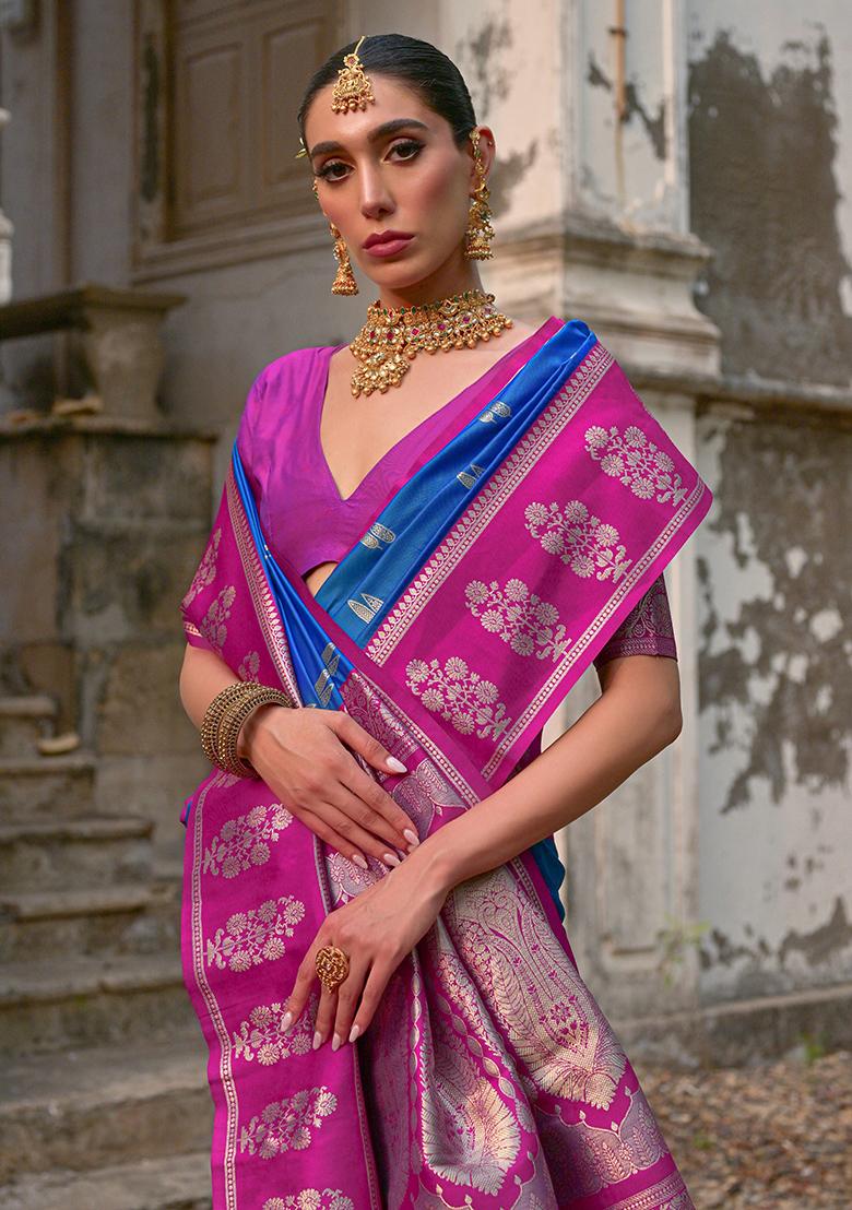 Firozi Blue Zari Embroidered Kanchi Silk Saree Set