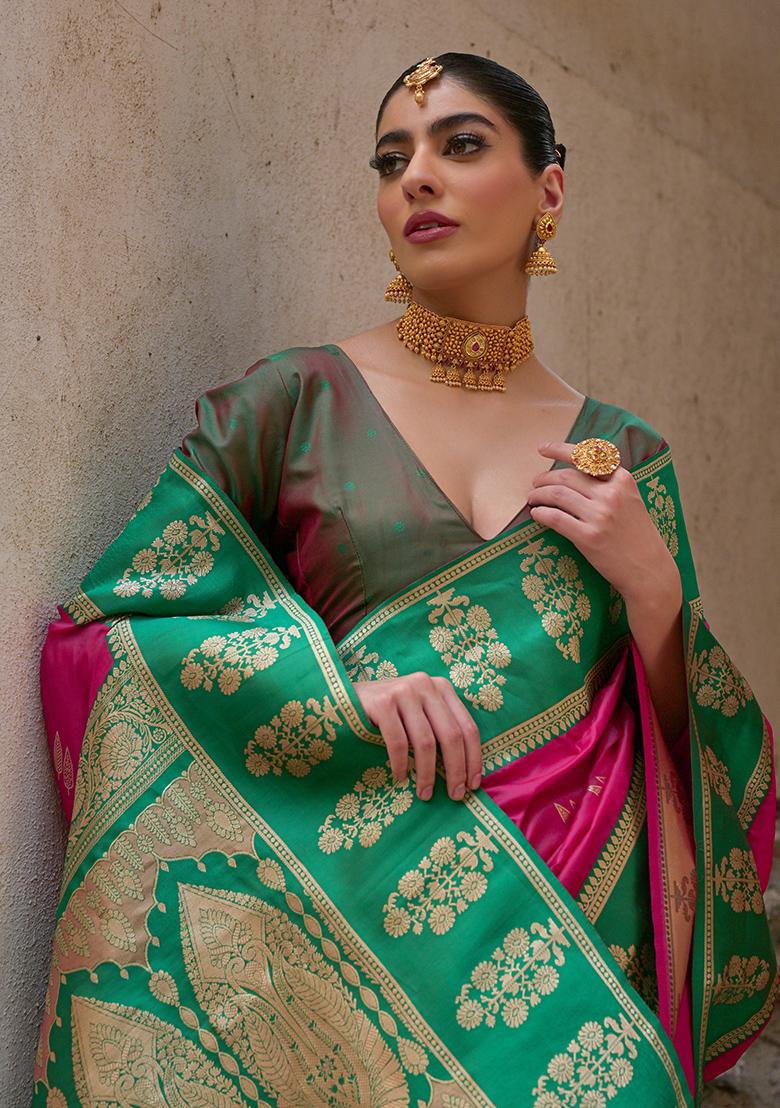 Pink Zari Embroidered Kanchi Silk Saree Set