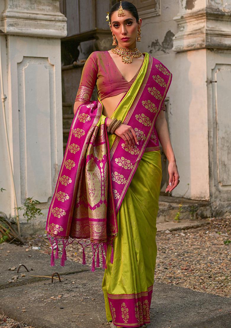 Pista Green Zari Embroidered Kanchi Silk Saree Set