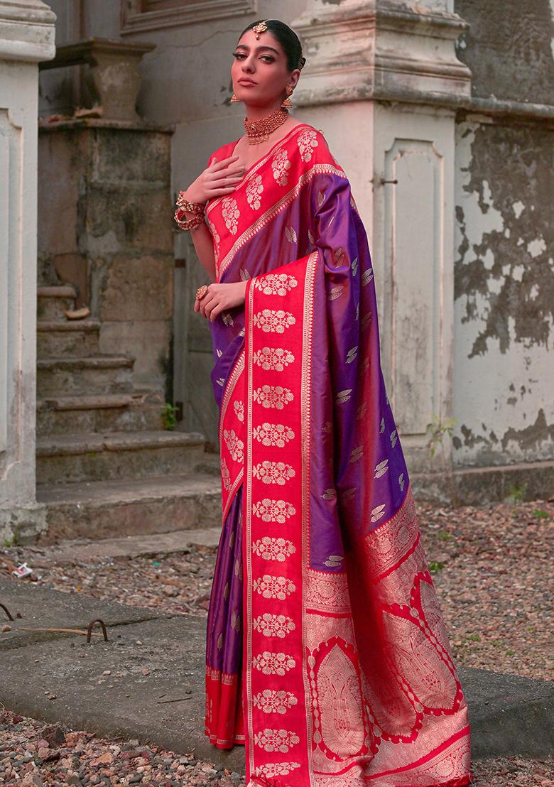 Wine Zari Embroidered Kanchi Silk Saree Set