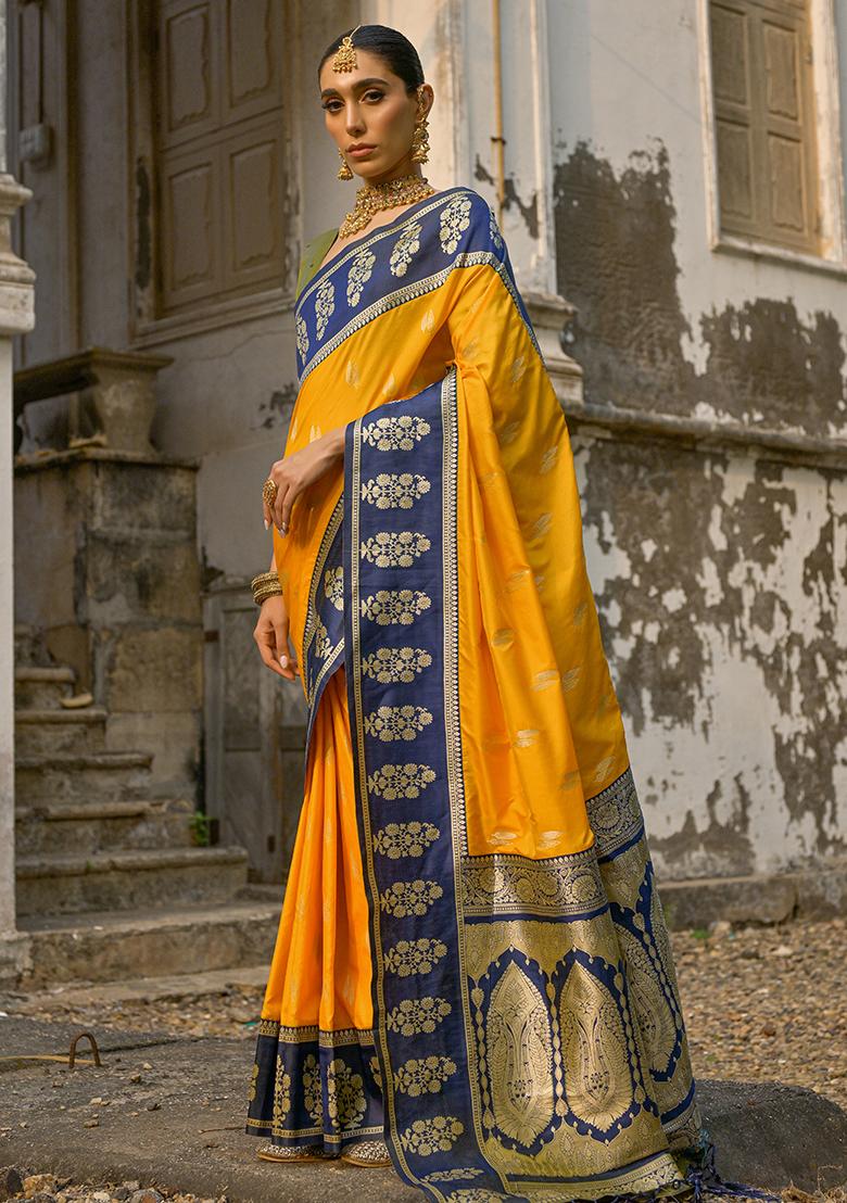 Yellow Zari Embroidered Kanchi Silk Saree Set
