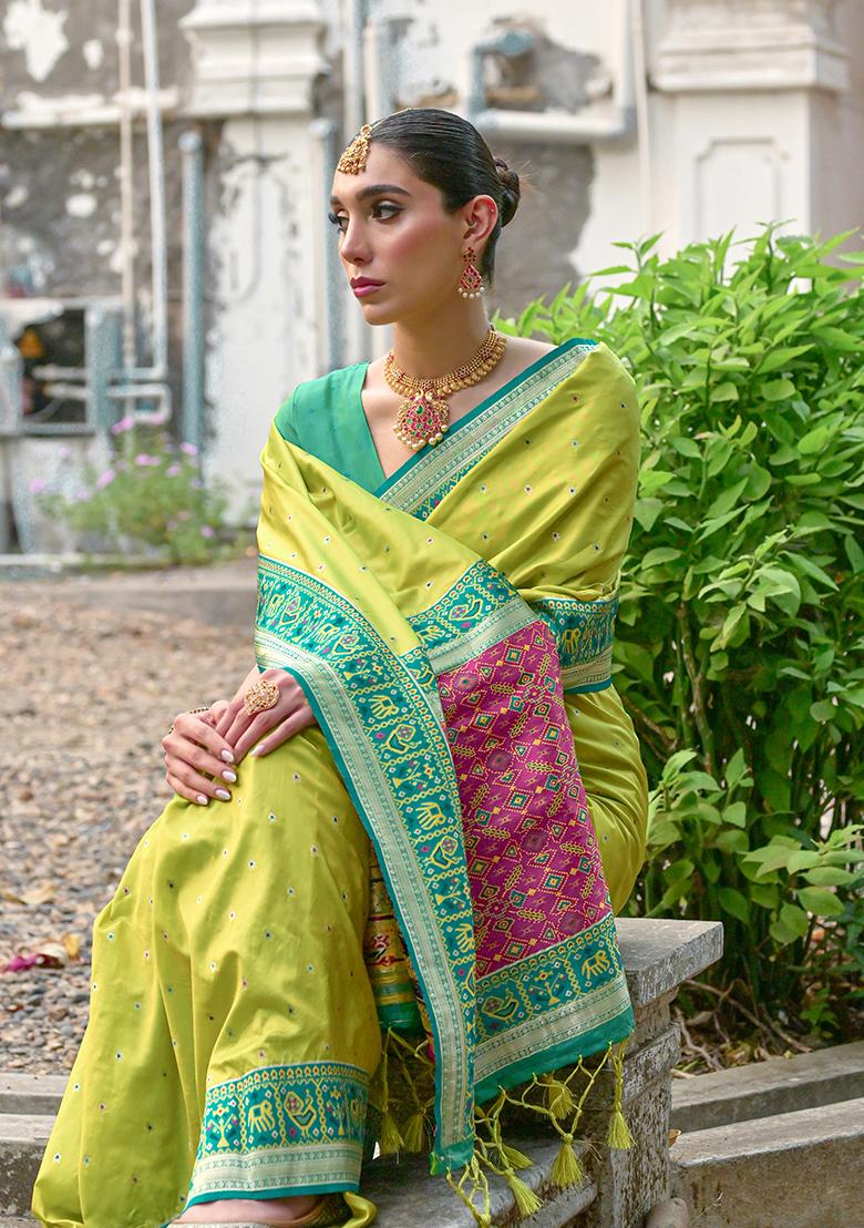 Mehendi Green Zari Embroidered Banarasi Silk Saree Set