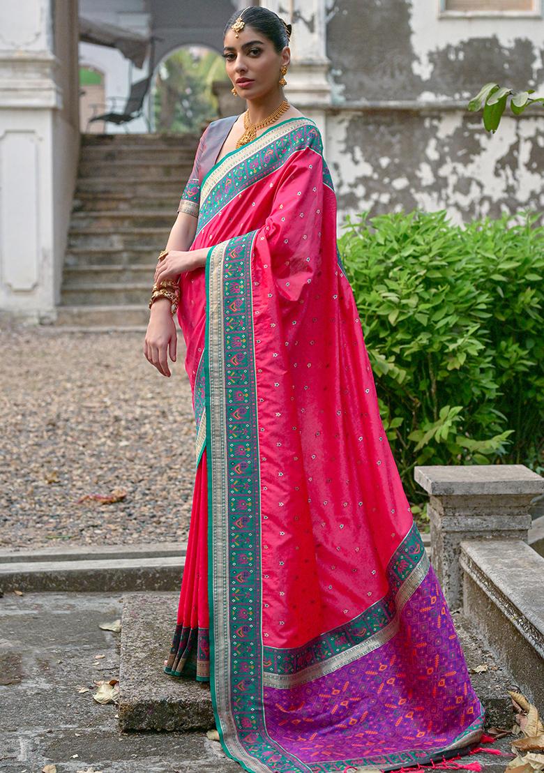 Pink Zari Embroidered Banarasi Silk Saree Set