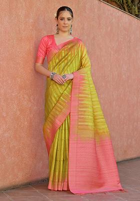 Yellow Woven Tussar Silk Saree Set