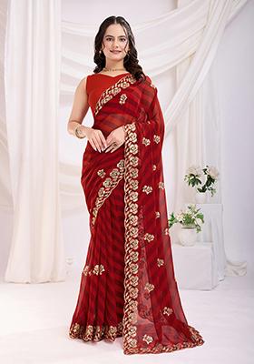Maroon Embroidered Georgette Saree Set