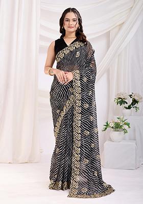 Black Embroidered Georgette Saree Set