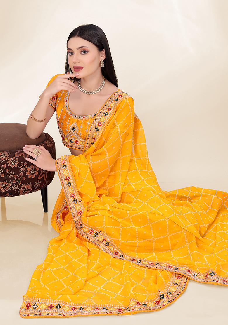 Yellow Digital Print Georgette Saree Set
