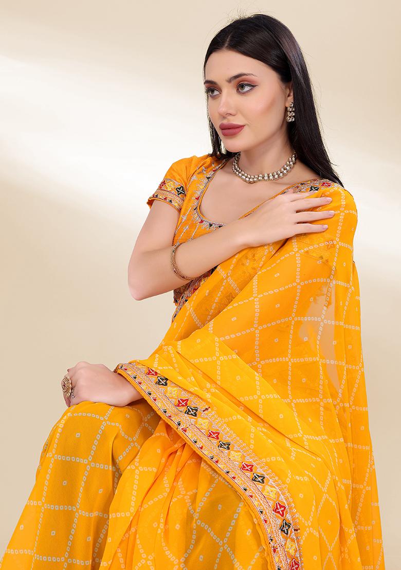 Yellow Digital Print Georgette Saree Set