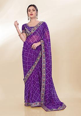 Purple Digital Print Georgette Saree Set