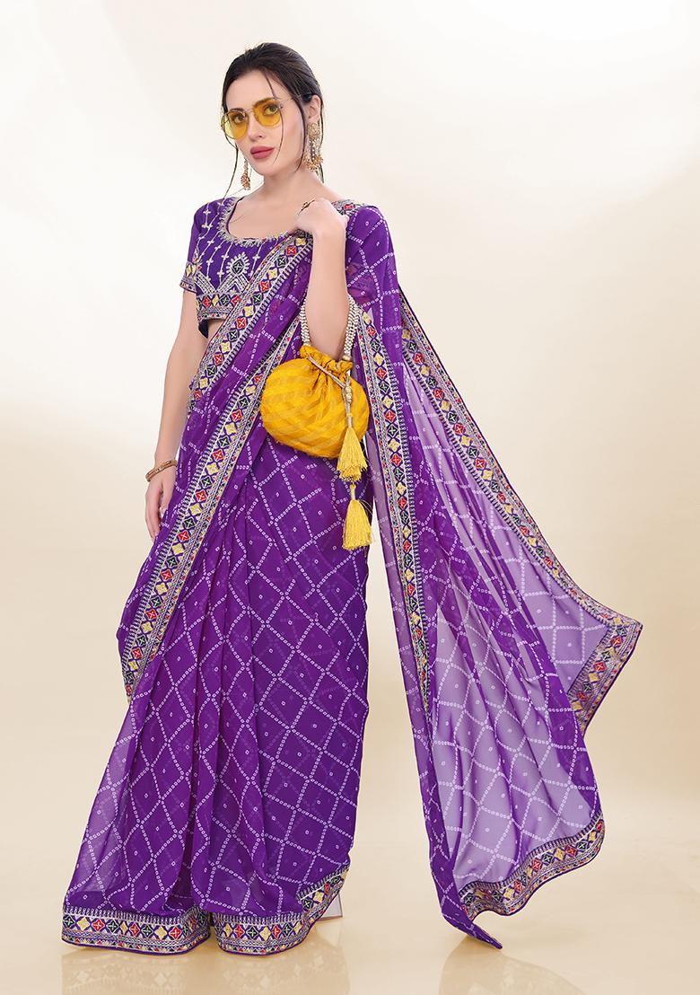 Purple Digital Print Georgette Saree Set