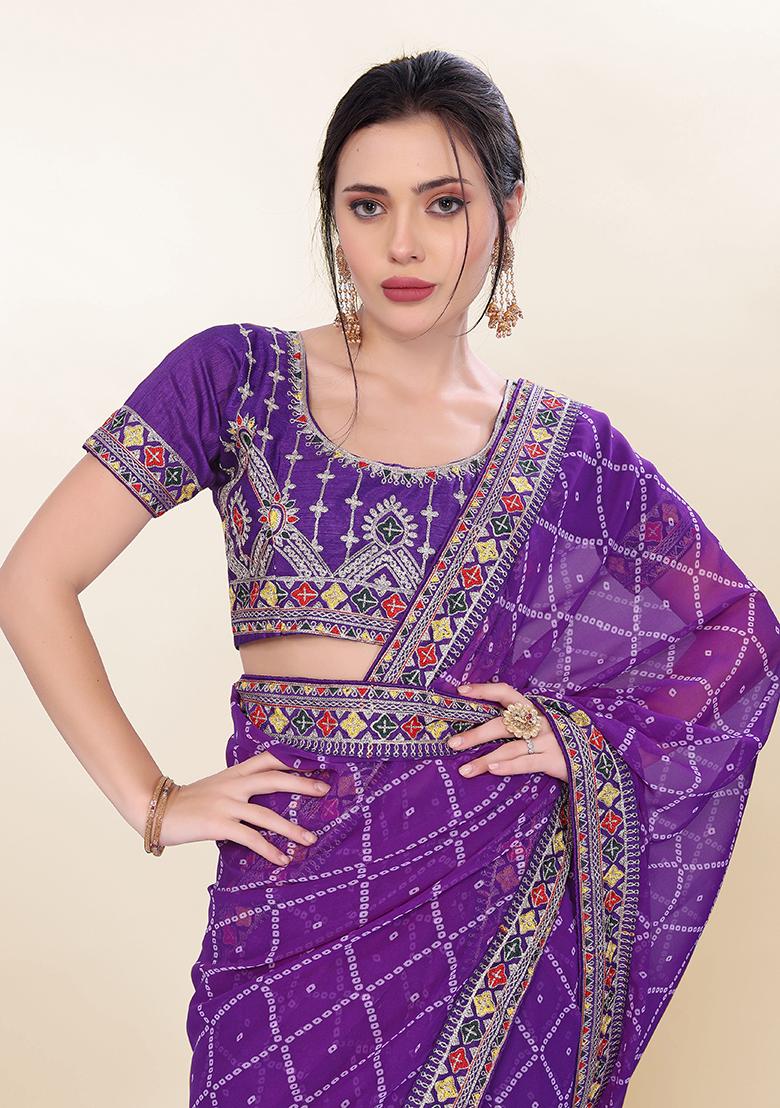 Purple Digital Print Georgette Saree Set